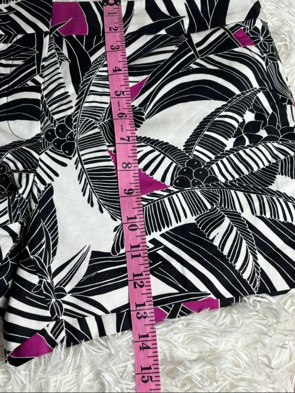 Trina Turk Black & White Palm Print Shorts with Magenta Accents